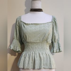 Urban Romantics Lacy Boho Peplum Babydoll Summer Top Womens Size S